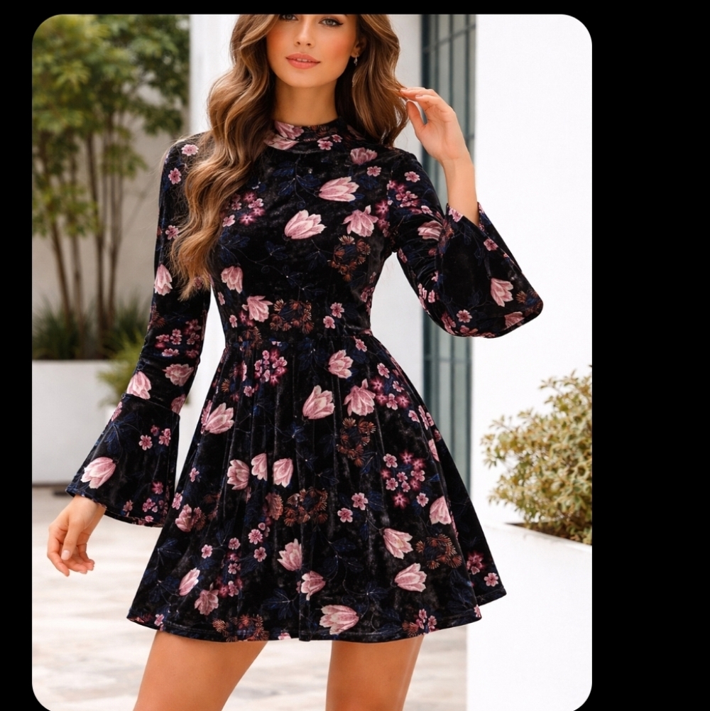 As U Wish Black and Pink Floral Mini Dress